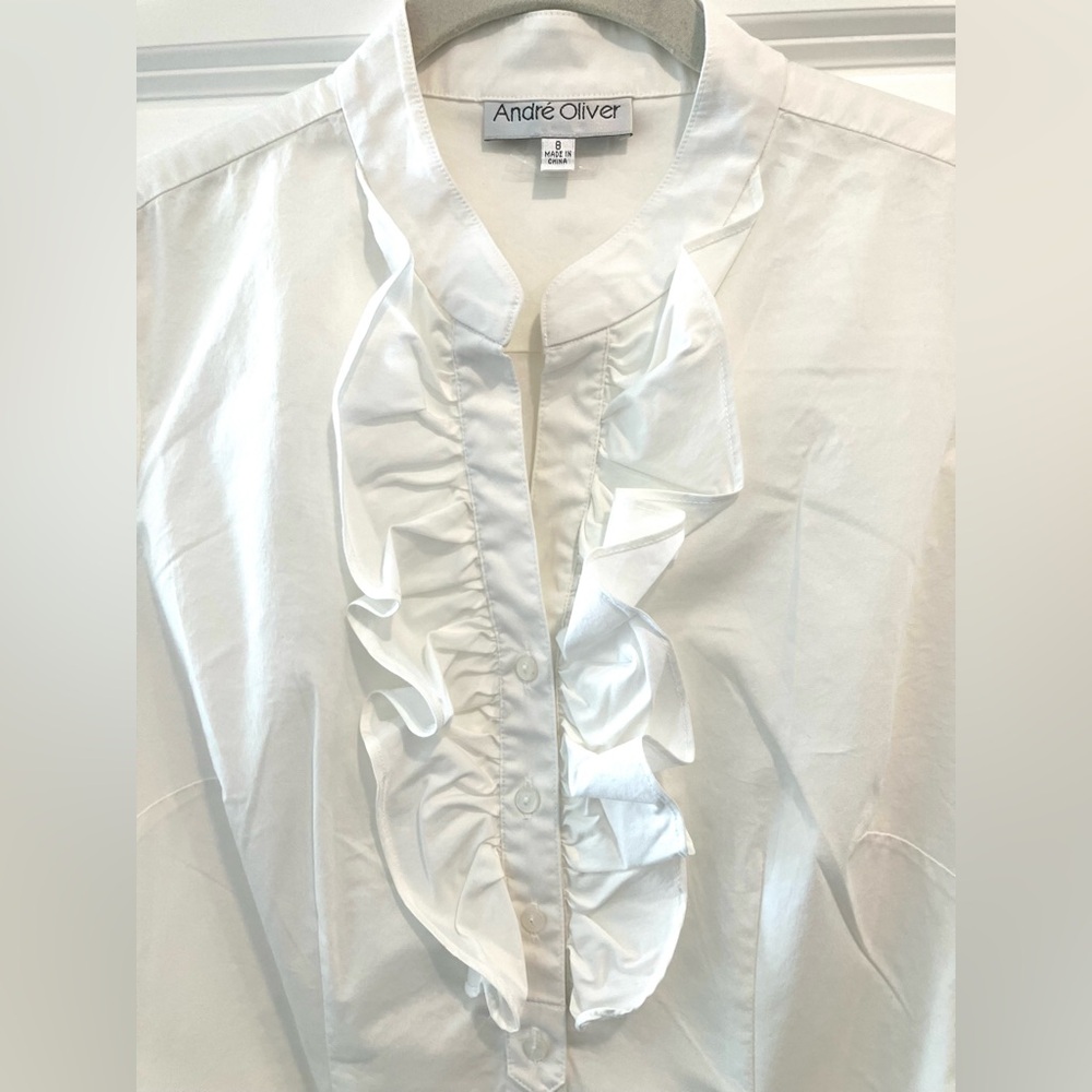 Vintage Ruffle Blouse Round Neck Long Sleeve Ruffle Cuff Romantic Ruffled Shirt - Picture 3 of 8
